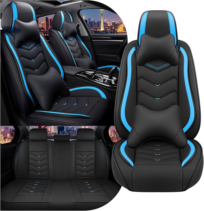 CTDS Car Seat Covers for Jeep Grand Cherokee L 2021-2026, Stylish Sport Seat Cover, Premium Nappa Leather Car Seat Cover. Automobile Seat Covers Sets.(Luxury 5 Seats/Black Blue)