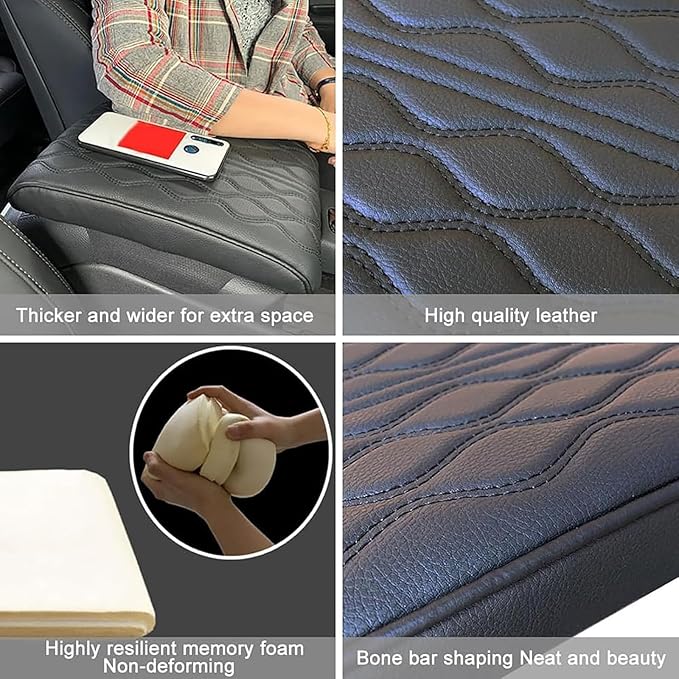 Leather Car Armrest Box Pad for Tesla Cybertruck 2023 2024, Memory Foam Car Center Console Cover Comfort Waterproof Arm Rest Cushion Pad Universal Accessories,E/Coffee