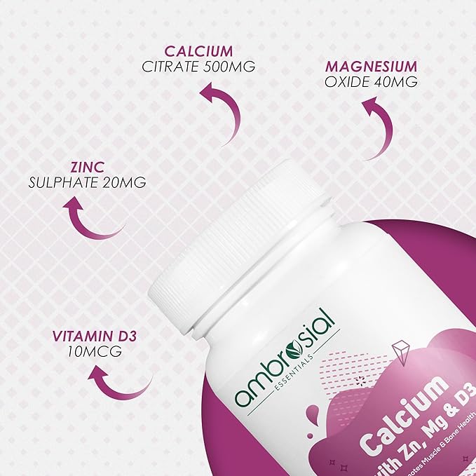 AMBROSIAL Calcium Magnesium Zinc with Vitamin D3 Pack of 1-60 Capsules