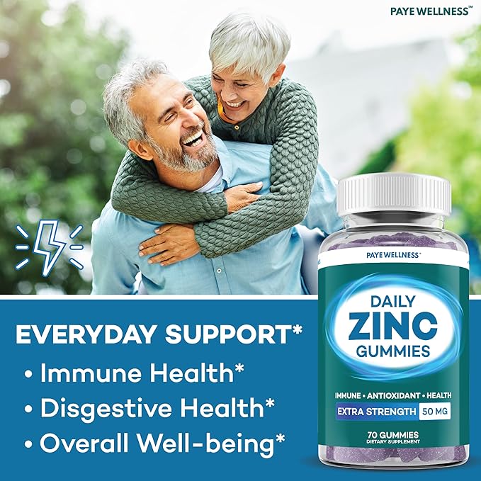 Zinc Gummies 50 mg, Daily Support, Immune System*, Enzyme Functions*, Natural Energy* - 140 Gummies, 70 Day Supply (2-Pack)