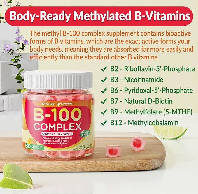 NEVISS Super Vitamin B Complex Gummies with Zinc Magnesium Supplement for Men and Women