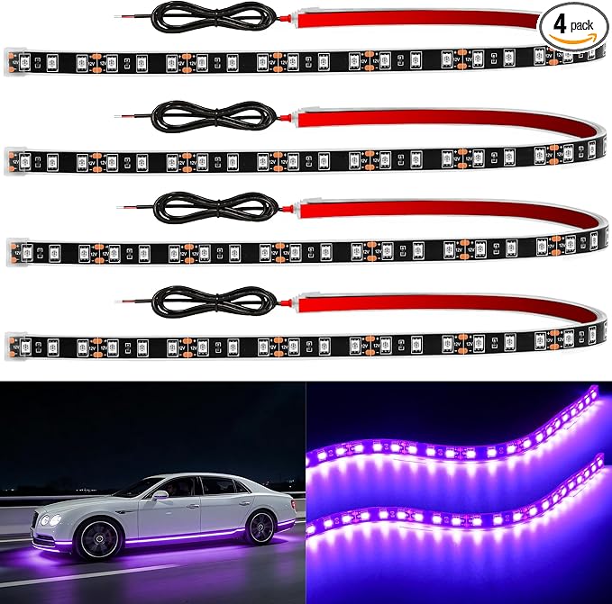 YM E-Bright 4Pcs Led Strip Lights for Car, 24inch Waterproof IP68 Car Underglow Strip Lights Decoration 36SMD 12V Led Interior Exterior Lights Strip for Cars Motorcycles Truck Golf Cart Boat - Pink