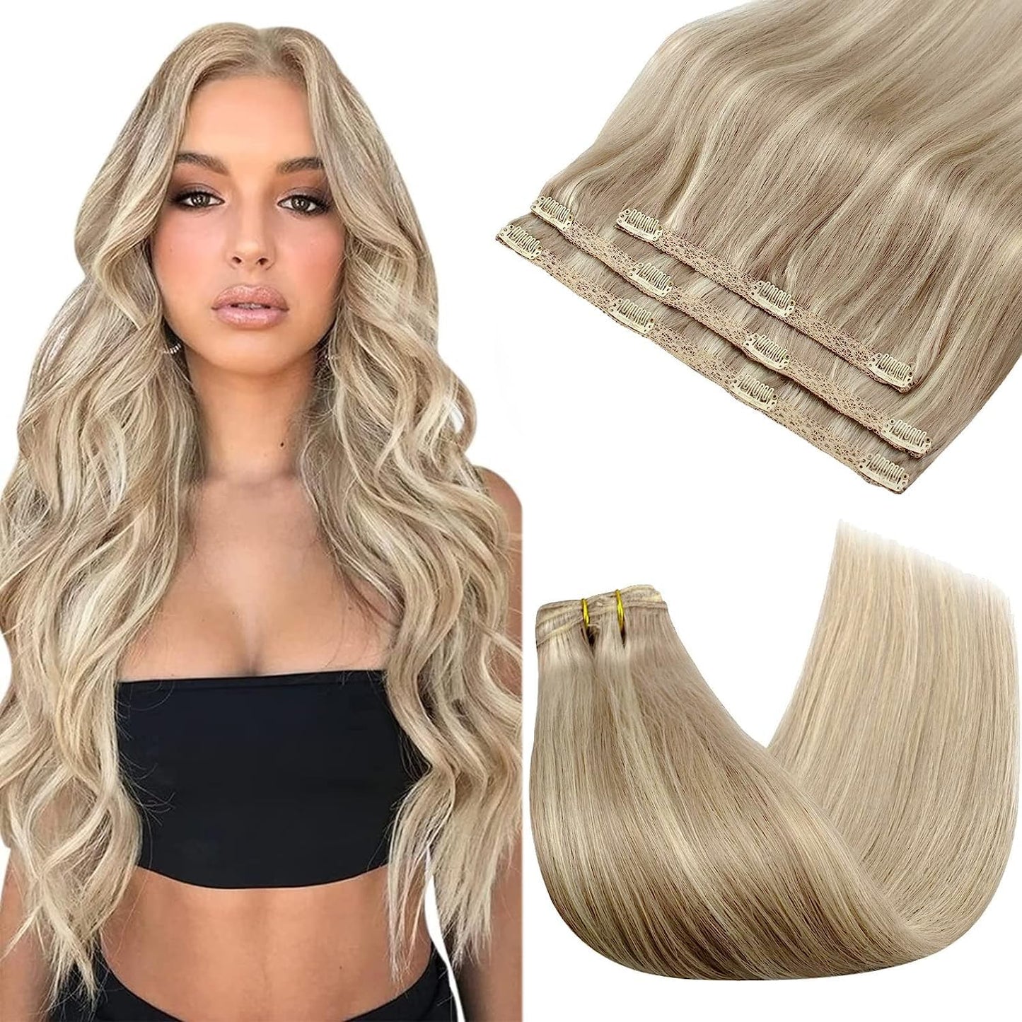 Sunny Clip In Hair Extensions Real Human Hair Blonde Clip In Extensions Real Human Hair Ash Blonde Mix Bleach Blonde Real Human