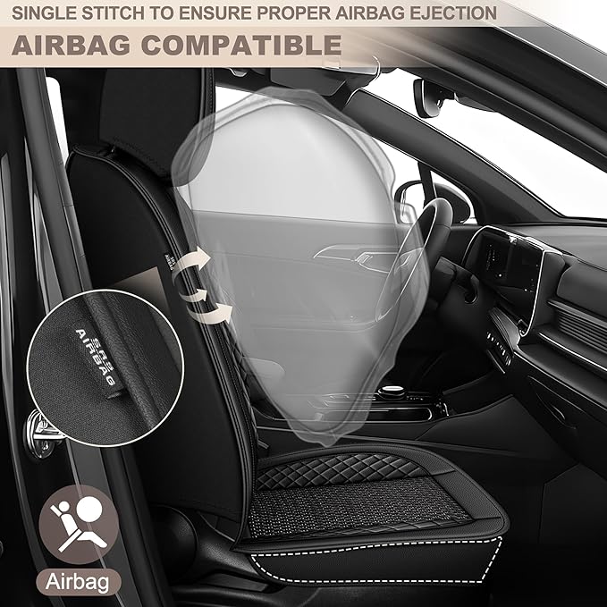 TTX LIGHTING for Nissan Rogue 2009-2026 Car Seat Covers, Breathable Ice Silk & Leather Seat Protector, Cool & Anti-Sweat for Long Driving, Airbag Compatible, 2 Front Seats (Black)