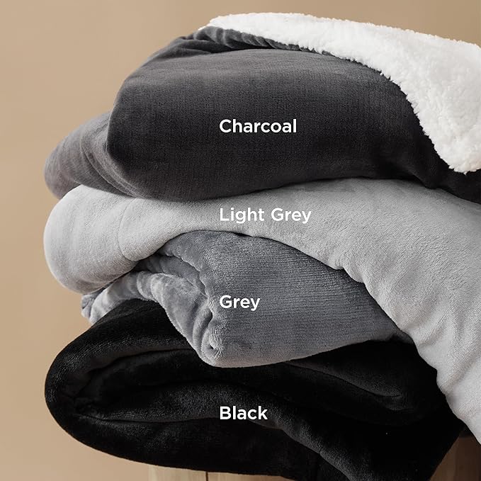 Bedsure Sherpa Fleece Throw Blanket Twin Size for Couch - Thick and Warm, Soft Fuzzy Plush Twin Blanket for Winter, Light Grey, 60x80 Inches