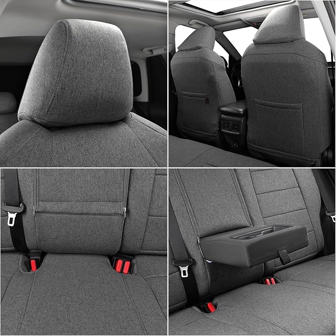 coverdream Cloth Seat Covers Full Set for 2019-2024 2025 Toyota RAV4 LE,XLE,XLE Premium,Limited,Fullly Covered,UV-Resistant,Breathable Polyester Car Seat Protector SUV Seat Cushion(Gray)