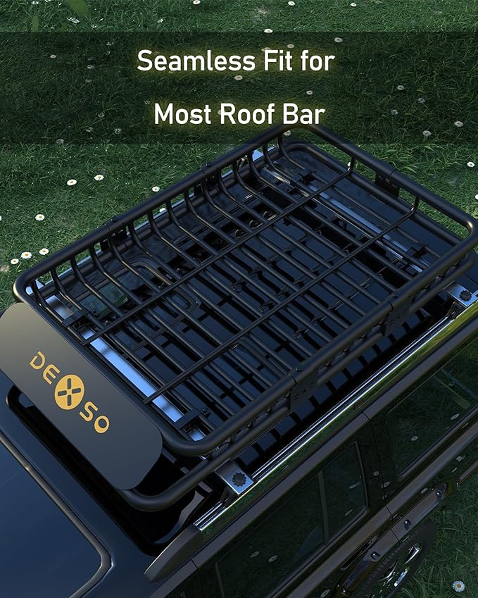DEXSO 51" x 36" Universal Roof Rack Basket, 200 Lbs Capacity Rooftop Cargo Carrier Basket, Heavy Duty Luggage Holder Rack for SUVs, Trucks, Vehicles