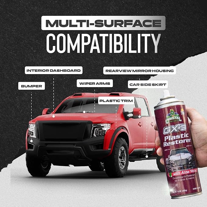 GX-3 Plastic Restorer – Black Plastic Restorer for Cars & Automotive Trim Restorer – Interior Car Cleaner & Exterior Faded Plastic, Vinyl & Rubber Renewer with Aloe Vera 4PK (8 fl oz)