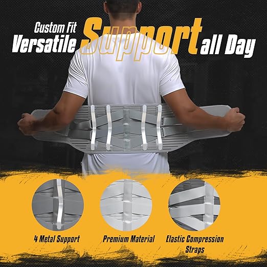 Lumbar Support, Lower Back Brace Support for Lower Back Pain Relief, Scoliosis, Herniated Disc, Sciatica - Adjustable, Removable Metal Plate, Machine Washable - Men and Women (Large)