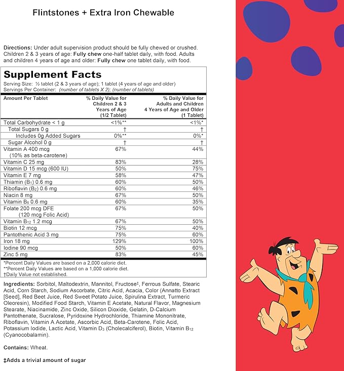 Flintstones Vitamins Chewable Kids Multivitamin with + Extra Iron for Toddler & Kid with Vitamin C, D, Vitamin B12, 160 Count (Packaging Will Vary)
