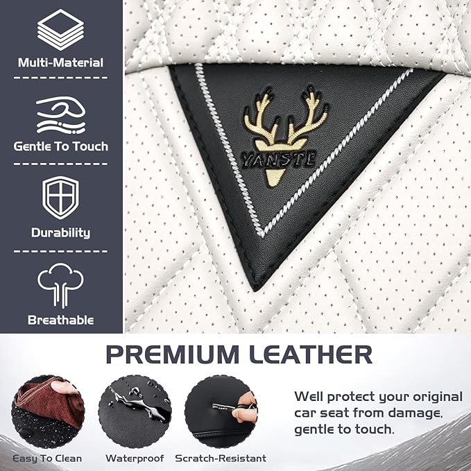 Truck Seat Covers for Ford F250 2011-2026, Waterproof Premium Leather Full Coverage Car Seat Cover, Muscle Sport Style Auto Interior Seat Cover Sets (Full Set/Black White)