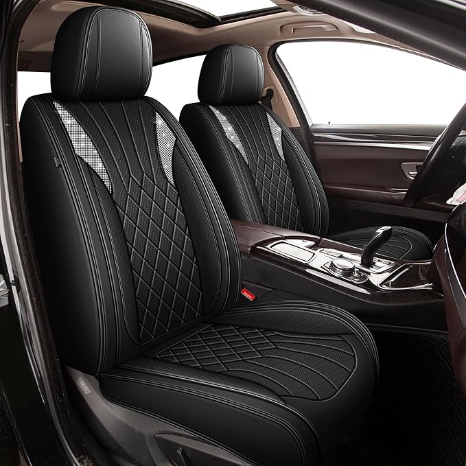 Bling Diamond Embroidered Seat Covers for Nissan Sentra 2008-2025 2026, Full Set 5 Seats, Sparkle Rhinestone Breathable Perforated Faux Leather Car Seat Covers for Women (Black)