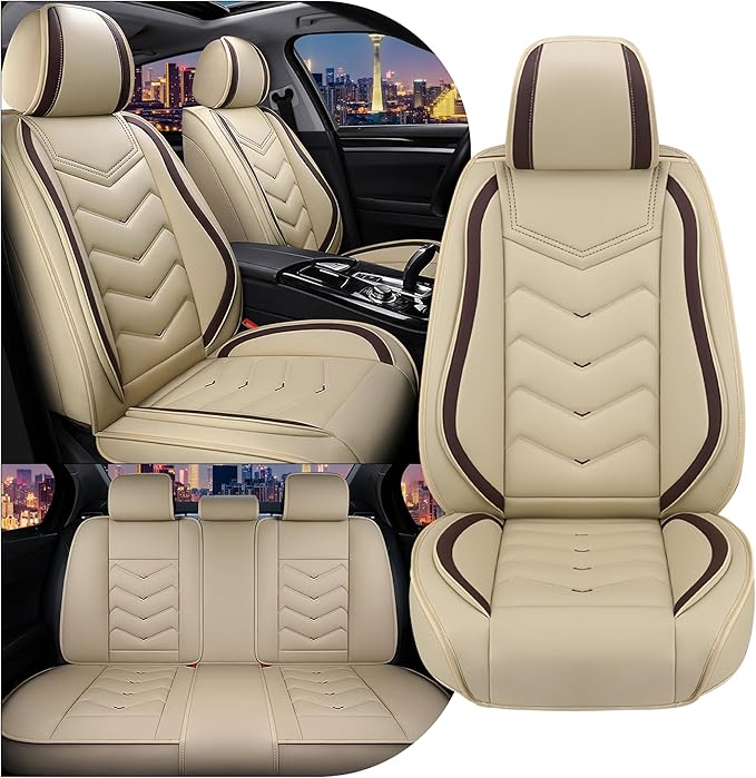 CTDS Car Seat Covers for Ford F-150 2000-2026, Stylish Sport Seat Cover, Premium Nappa Leather Car Seat Cover. Automobile Seat Covers Sets.(Standard 5 Seats/Beige)