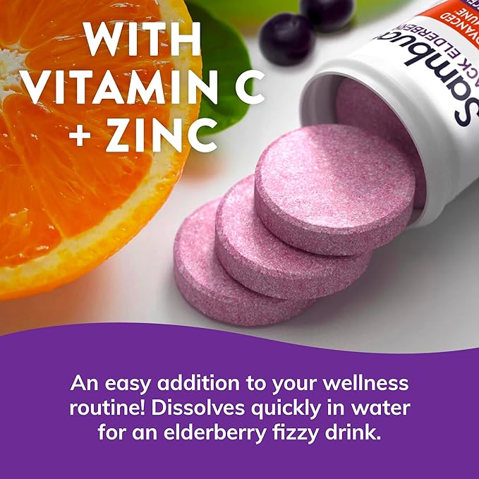 Sambucol Black Elderberry Tablets with Vitamin C & Zinc - Immune Support Supplement, Black Elderberry with Zinc and Vitamin C, High Antioxidants, Drink Fizzies - 15 Tablets