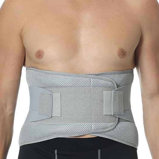 NeoTech Care Adjustable Compression Back Brace Lumbar Support Belt, Grey, Size L