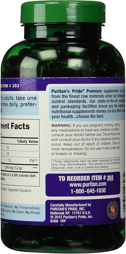 Puritan's Pride Soy Lecithin 1200 mg 250 Rapid Release softgels