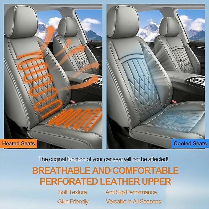 Fit Elantra Car Seat Covers for Hyundai Elantra 2017-2025 2026 - Premium Leather, Waterproof, All-Weather, Airbag Compatible, Anti-Slip, Breathable, Seat Protectors, Full Set, Gary