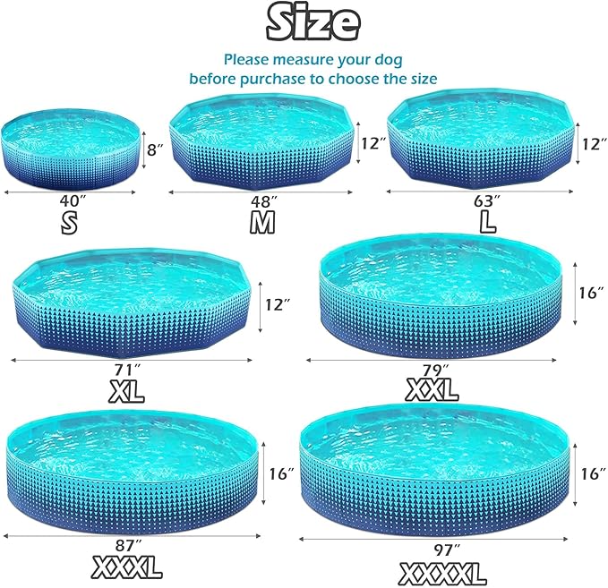Jasonwell Foldable Dog Kiddie Pool - Hard Plastic Kids Paddling Pool Toddler Baby Swimming Pools for Backyard Collapsible Whelping Box Pet Doggie Cats Wading Pools Bathtub for Puppy Large Dogs 97In
