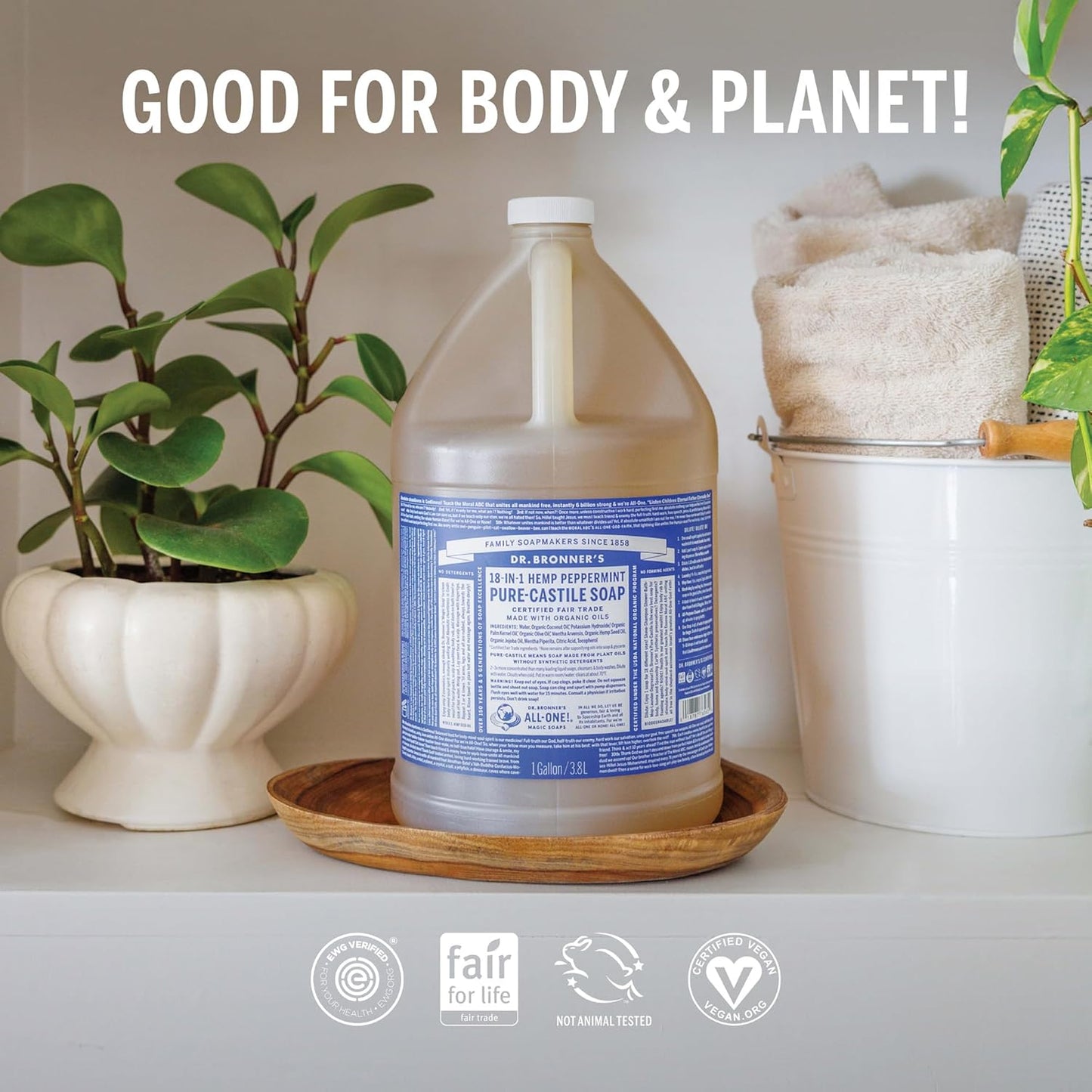 Dr. Bronner's Peppermint Pure-Castile Liquid Soap | 16 Oz | 2-Pack | Vegan & Organic