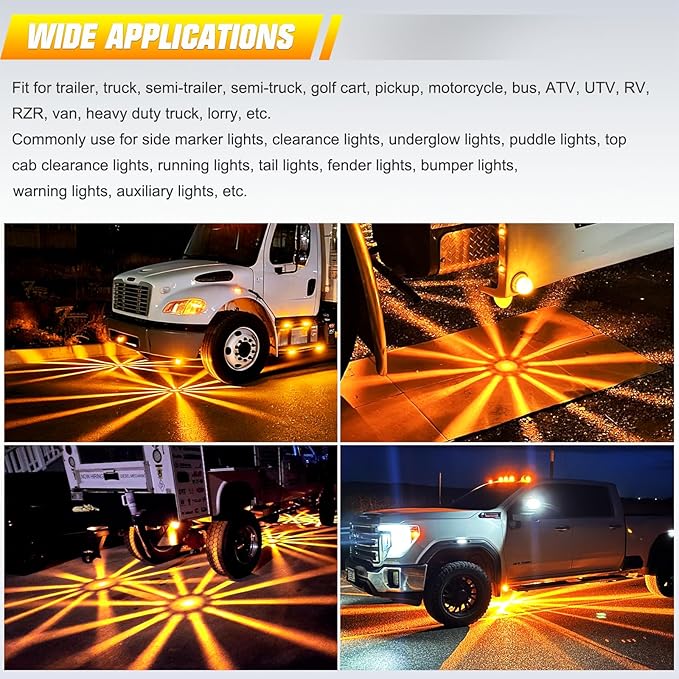 BJZ 8Pcs Amber Watermelon LED Strobe+Constant Marker Lights Dual Function Watermelon-shaped Side Marker Clearance Tail Top Cap Roof Lights for Trailer Truck Semi-trailer Heavy-duty Truck Bus Van
