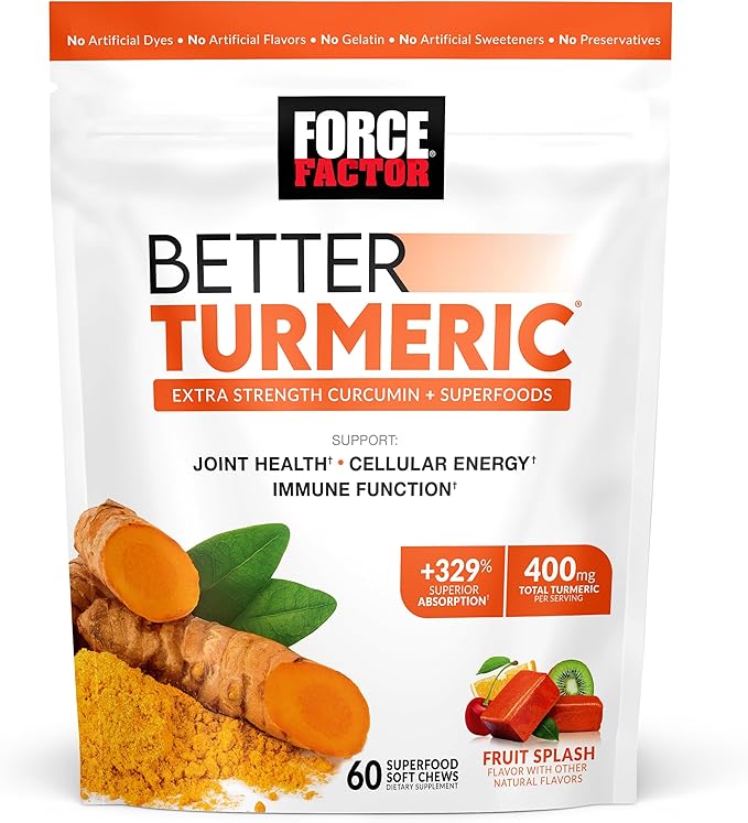 Force Factor Better Turmeric Joint Support Supplement for Extra Strength Joint Health & Smarter Greens Superfood Chews, Greens and Superfoods with Probiotics, Antioxidants