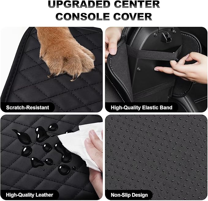 Upgraded Car Center Console Cover Fit for Land Cruiser Faux Leather Car Armrest Cover Cushion with 2 Storage Bags,Car Armrest Storage Box Interior Accessories(Black)