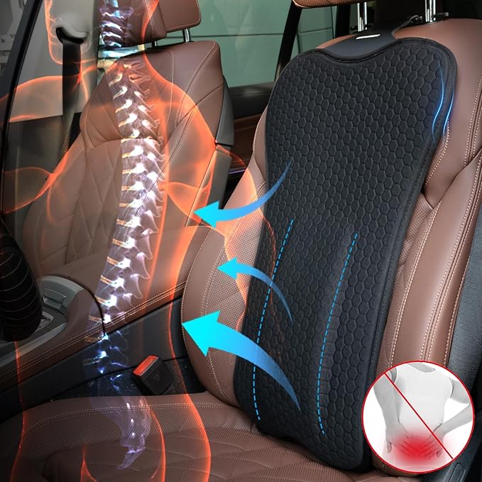 Gel Back Support Cushion,Gel Lumbar Pillow Relief Back Sciatica Pain for Car Seat Cushion,Car Seat Lumbar Support Fits Seats with Inserted Headrests (LxW:34.65''x16.34'')