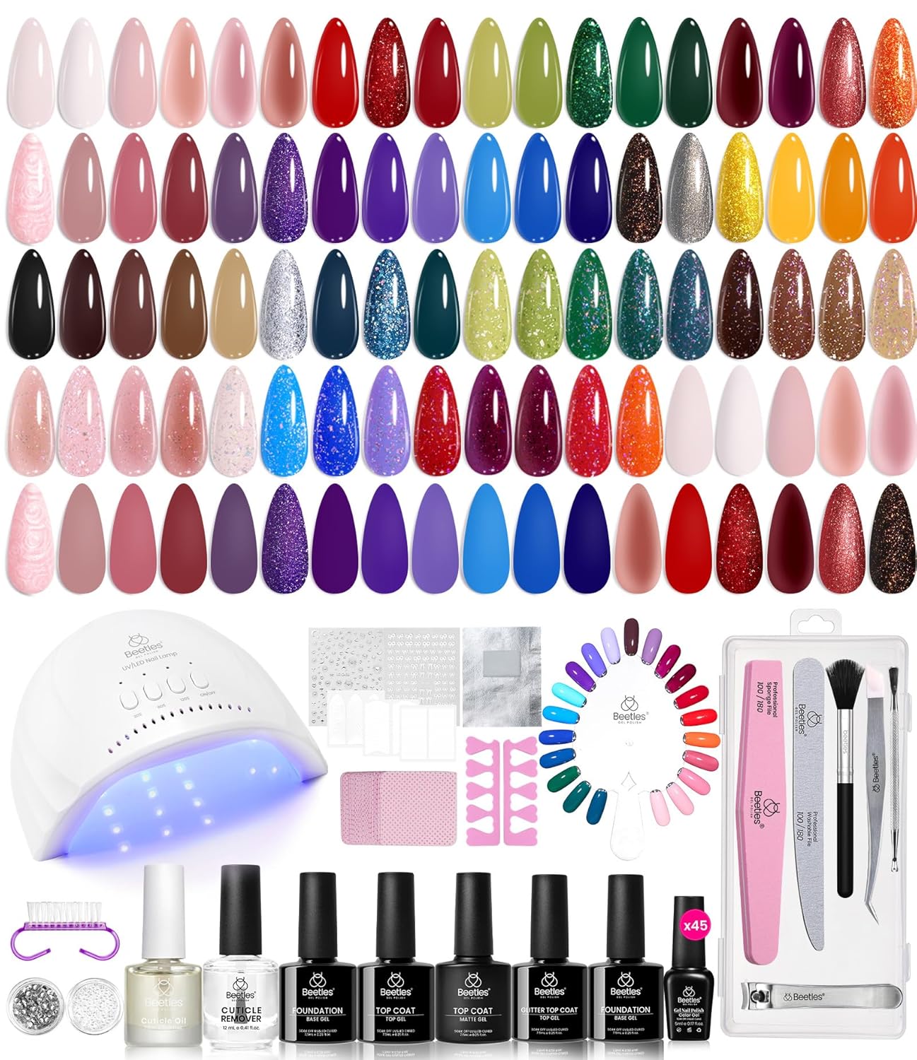 44-Piece Gel Nail Polish Kit | UV Light | 24 Colors | Base & Top Coats | Gifts for Women