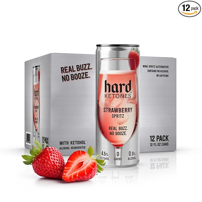 Hard Ketones Strawberry Spritz | Alcohol Alternative with 15g (4.5%) Ketohol | 12 Pack, 12 Oz Cans