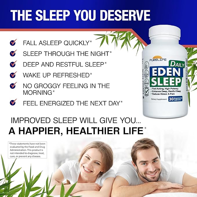 Eden Daily Sleep [New GABA Free Formula] – Fall Asleep Faster, Relax Your Muscles, Promote Deep and Restful Sleep (30 Vegan Capsules)