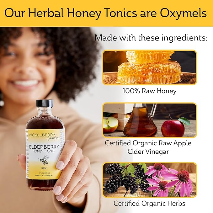 Mickelberry Gardens Elderberry Honey Tonic, Sambucus Syrup, Black Elderberry - Immune Support for Adults and Kids (8 Ounces)