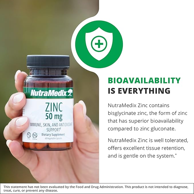 NutraMedix Zinc 50mg - Zinc Supplements for a Healthy Immune Defense, Skin Health & Antioxidant Support - Easy to Digest Zinc for Immune Health (60 Capsules)