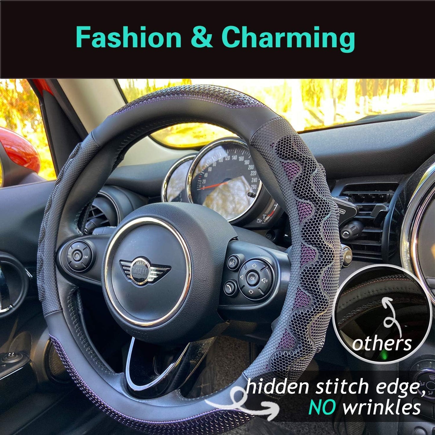 PINCTROT Small Size Steering Wheel Cover Great Grip with 3D Honeycomb Anti-Slip Design, 14 Inch (Purple)