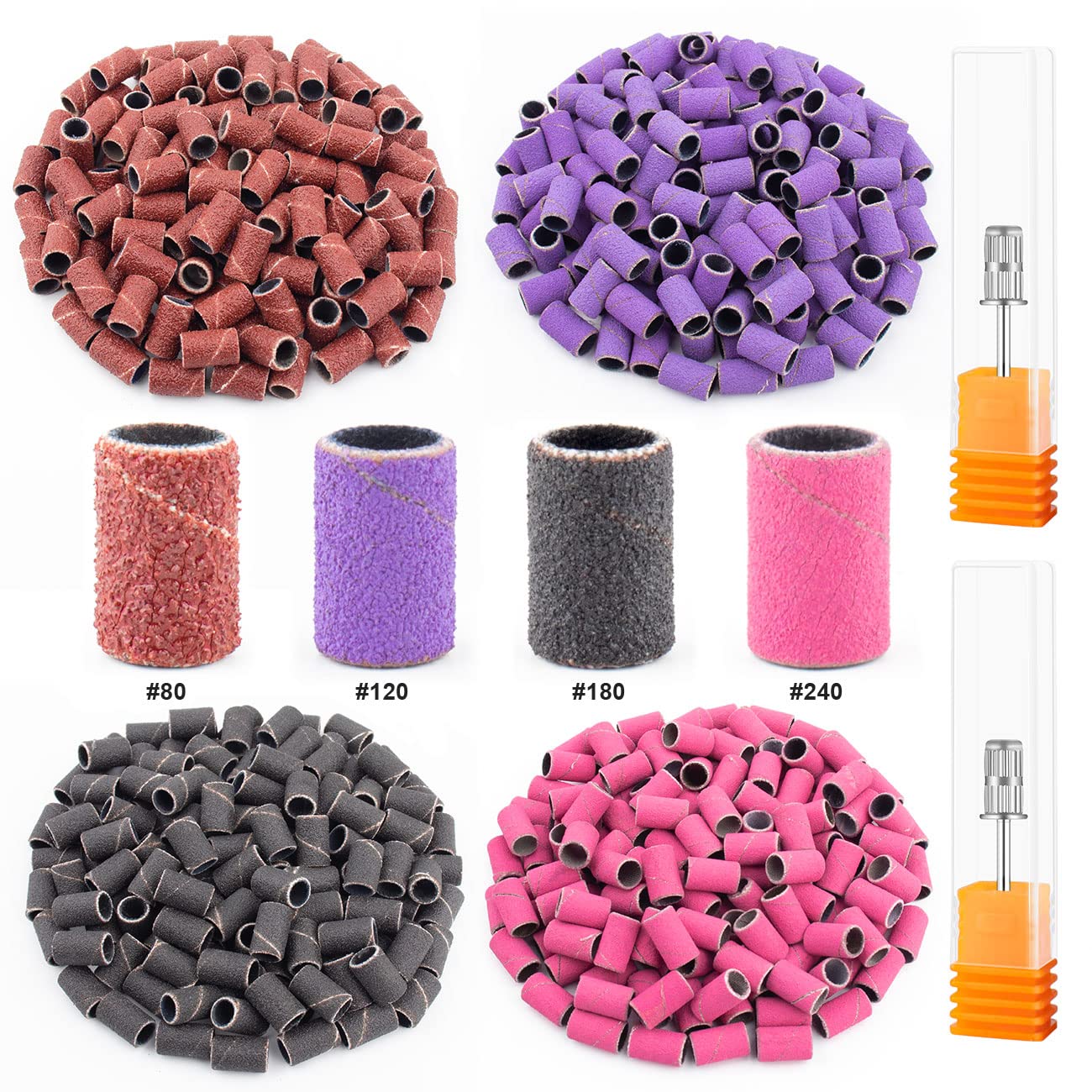 Rolybag Sanding Bands For Nail Drill Nail Sanding Bands Professional Sanding Bit Nails 240 Pieces 4 Color Coarse Fine Grit Efile