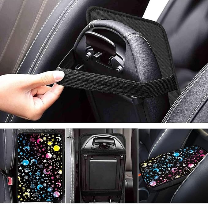 Coldinair Tropical Gold Sunset Beach Palm Trees Print Car Center Console Pad Soft Armrest Protector Cover Fit for Most Vehicle,SUV,Truck,Washable