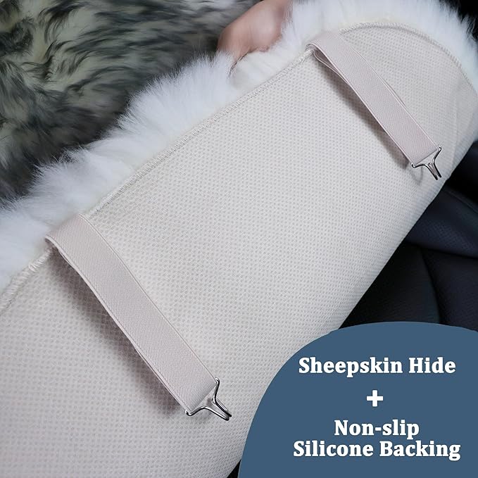OGLAND Fluffy Sheepskin Car Seat Cover-Fuzzy Fur Auto Cushion for Universal Automotive Protector (Linen Color, 1 Pcs Front Seat Cover)