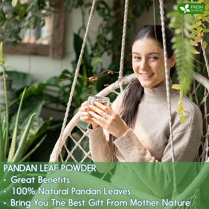 FRESHDRINKUS, Premium 4.5oz Pandan Leaf Powder, 100% Natural and Pure from Pandan Dried Leaves, Emerald Pandan Leaf Powder, Green Food Coloring Powder, No Additives, No Gluten, Vegan.