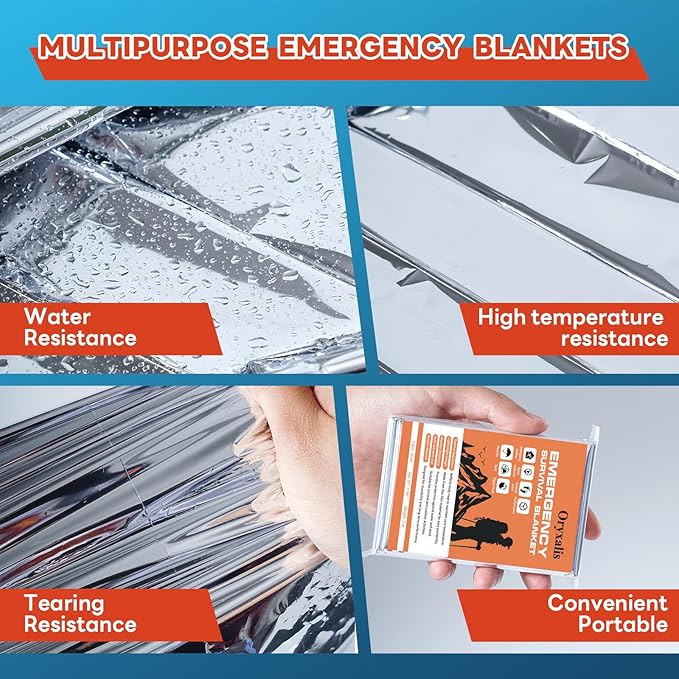 Emergency Mylar Thermal Blankets,Silver Foil Blanket Kit.Camping Heat Space Blankets for Survival,Perfect for Body Warmer in Hiking,Outdoor Traveling, First Aid (4 Pack)