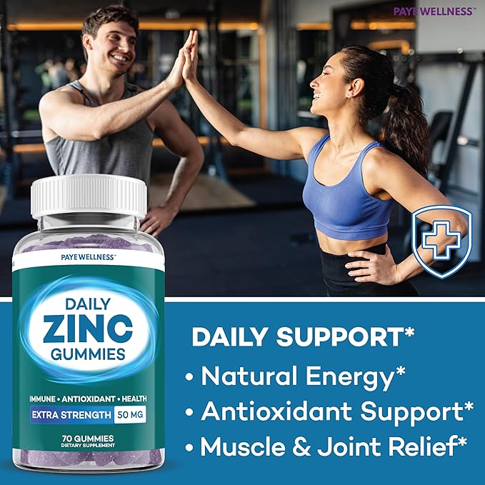 Zinc Gummies 50 mg, Daily Support, Immune System*, Enzyme Functions*, Natural Energy* - 140 Gummies, 70 Day Supply (2-Pack)