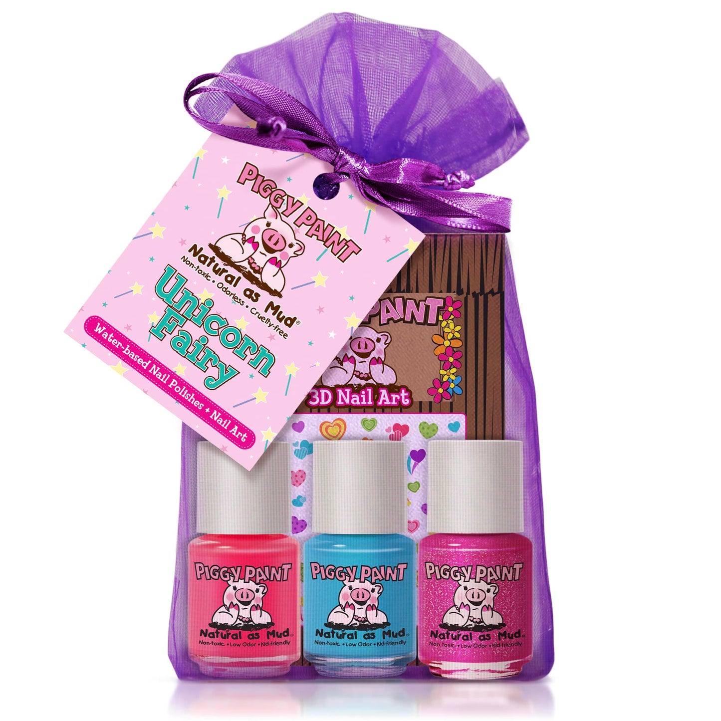 Piggy Paint | 100% Non-Toxic Girls Nail Polish | Safe, Cruelty-Free, Vegan, & Low Odor For Kids | Unicorn Fairy (3 Polish + Nail