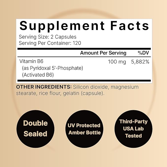 NatureBell P5P Vitamin B6 100mg Per Serving, 240 Capsules | Activated Pyridoxal 5 Phosphate Supplements – Essential B Vitamins for Brain & Memory Health – Non-GMO