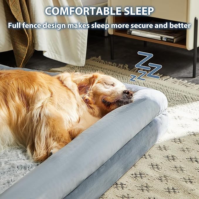 WNPETHOME XXXL Big Dog Bed, Washable Dog Couch with Removable Waterproof Cover, Orthopedic Large Pet Sofa Bed with Bolster Sides for Sleeping