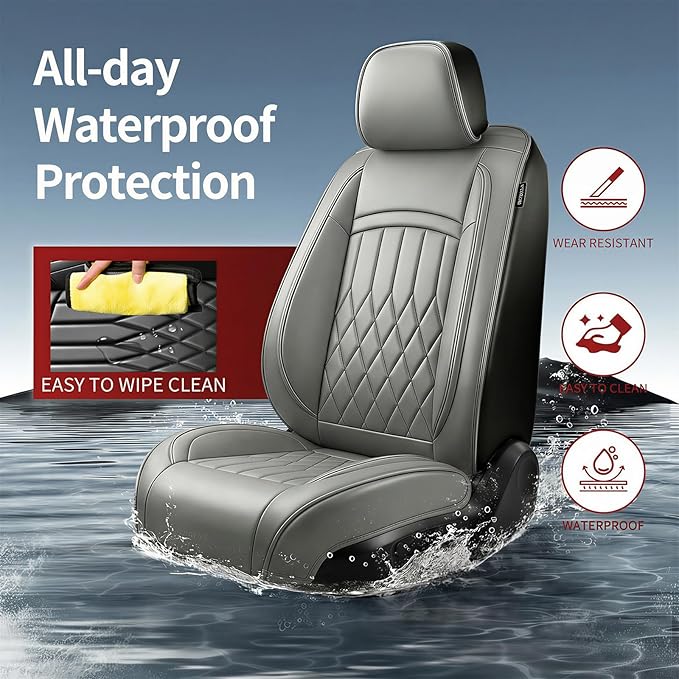 Fit TL Car Seat Covers for Acura TL 2004-2014 - Premium Leather, Waterproof, All-Weather, Airbag Compatible, Breathable, Easy Install, Seat Protectors, Only 2 Front seat Covers, Gray