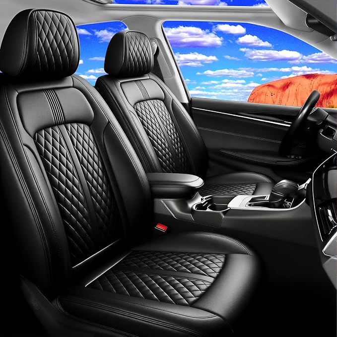 Fit Mazda 3 Car Seat Covers for Select Mazda 3 2010-2019 - Full Coverage Leather, Airbag Compatible, Waterproof & All Weather Seat Cushion Protector, Full Set, Black