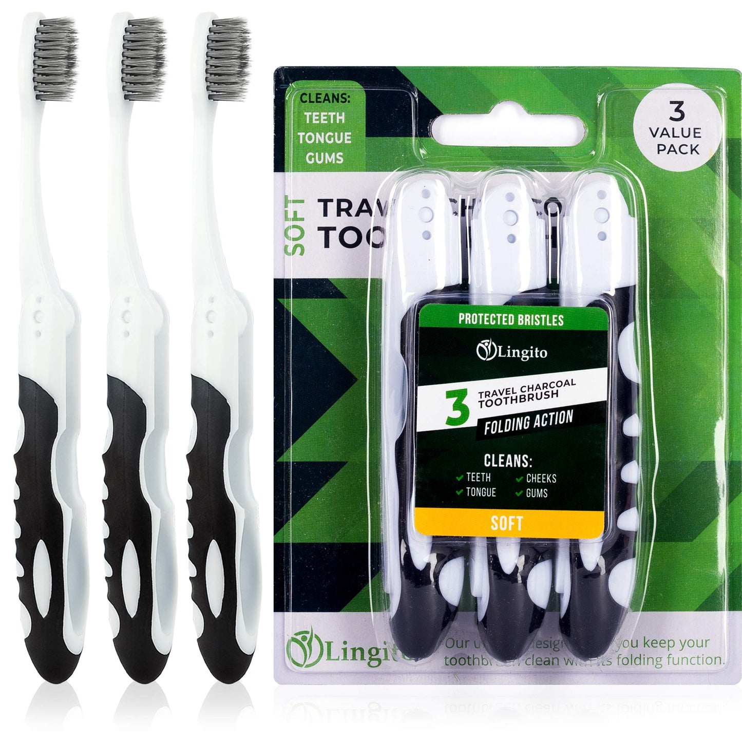 Lingito Travel Mini Toothbrush with Cover, Folding Interlock Toothbrush Adult 4 Pack Soft