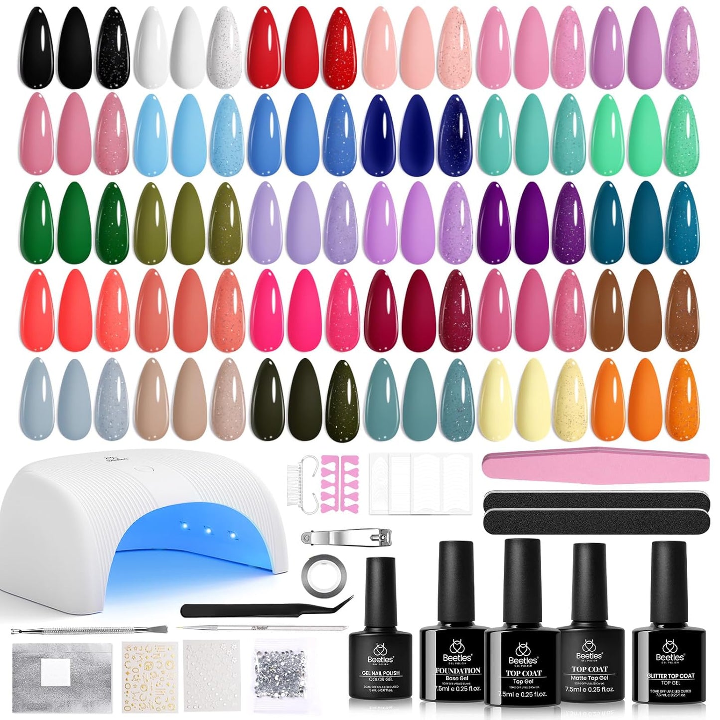 44-Piece Gel Nail Polish Kit | UV Light | 24 Colors | Base & Top Coats | Gifts for Women