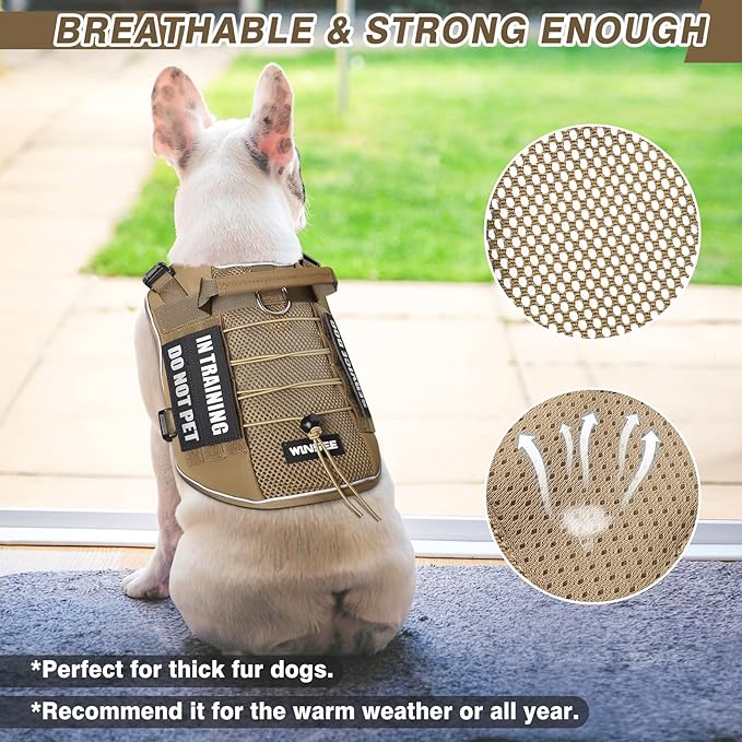WINSEE Service Dog in Training Mesh Harness with 10 Pet Patches, Soft Air Mesh Breathable Tactical Dog Molle Vest, Reflective Military Pet Vest for Walking Hiking for Medium Dogs