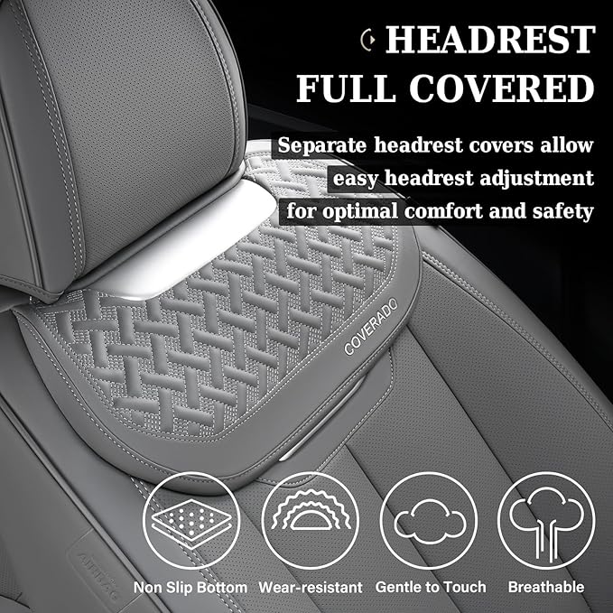 Coverado Car Seat Covers Front Seats, Luxury Nappa Leather Waterproof Seat Covers for Cars, Universal Front Seat Covers, Driver Seat Protector Automotive Interior Accessories Fit for Most Cars,(Gray)