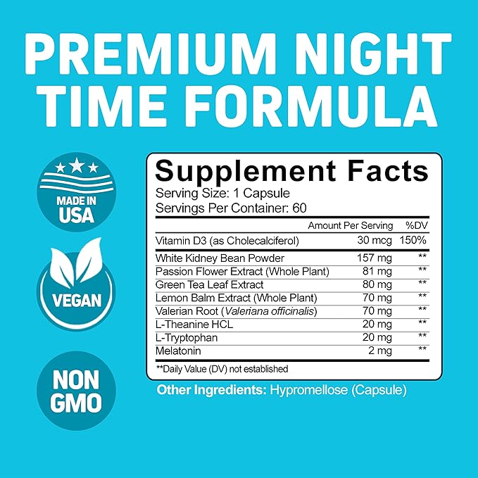 Herbtonics Night Time Weight Supplement & Sleep Aid – Dual-Action Metabolism & Appetite Support | Melatonin, L-Theanine, Lemon Balm, Green Tea Extract | GLP-1 Support | 60 Vegan Capsules