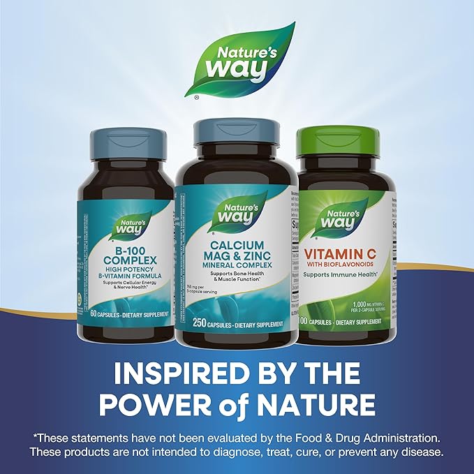 Nature's Way Calcium Magnesium & Zinc Mineral Complex, Supports Bone Health & Muscle Function*, Immune Support*, 250 Capsules (Packaging May Vary) - 2 Pack